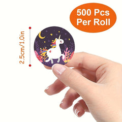 500pcs Rainbow Unicorn Flying Horse Stickers Roll, 2.1in Round Seal Gift Labels