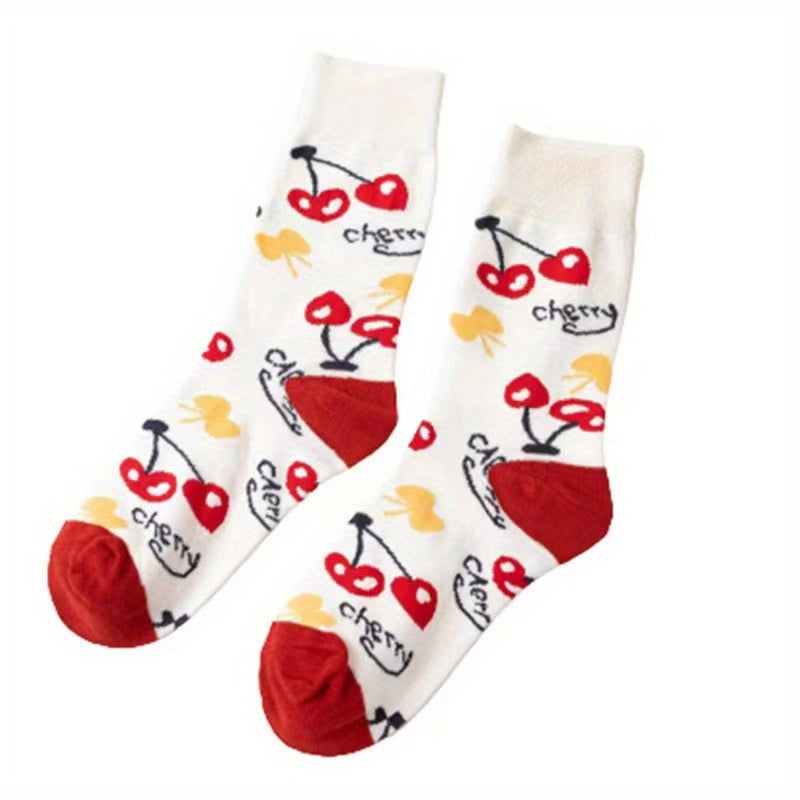 Cherry Print Socks Mid Tube Women's Stockings