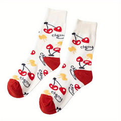 Cherry Print Socks Mid Tube Women's Stockings