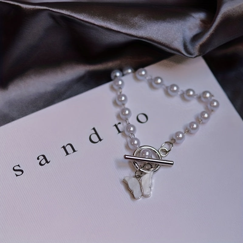 Y2K Butterfly Pendant Pearl Bracelet Decorative Accessories