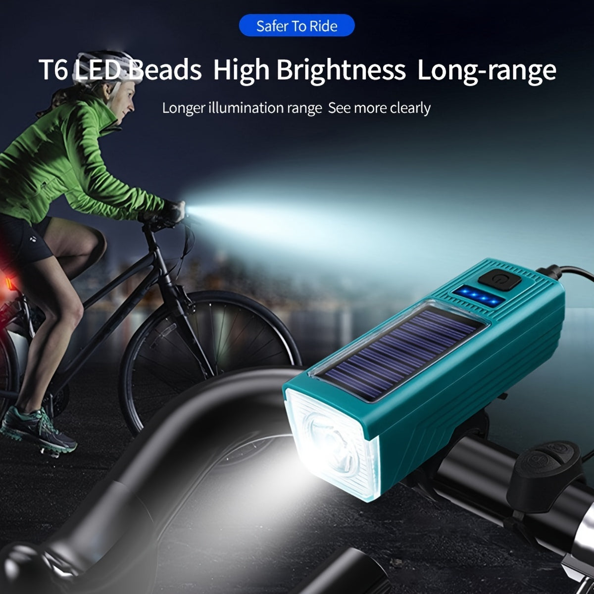 Solar Bike Light Set With Horn USB Rechargeable Headlight Taillight