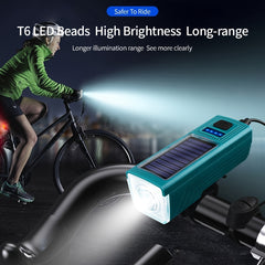 Solar Bike Light Set With Horn USB Rechargeable Headlight Taillight