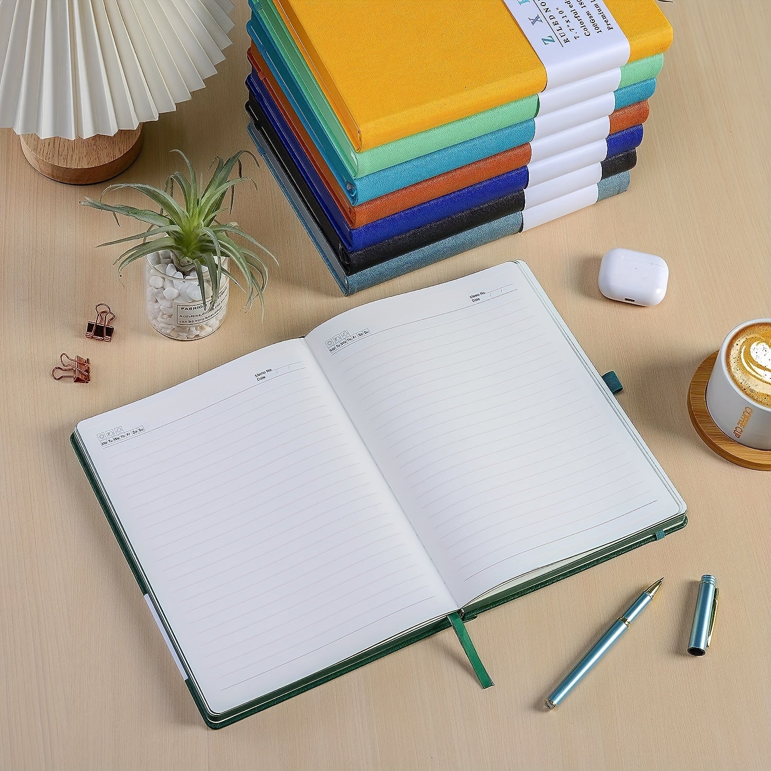 Thick Lined Diary Notebook Pen 365 Pages A5 College Rules Leather Hardcover