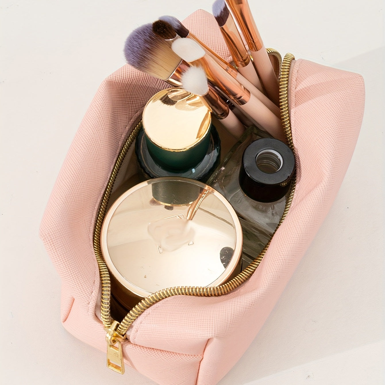 Pink Cosmetic Bag Women Makeup PU Travel Toiletry Zipper Storage Pouch