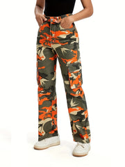 Bird Print Cargo Jeans Street Casual Style Denim Pants