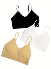 3pcs Solid Cross Back Seamless Sports Bra for Girls 10-14 Years