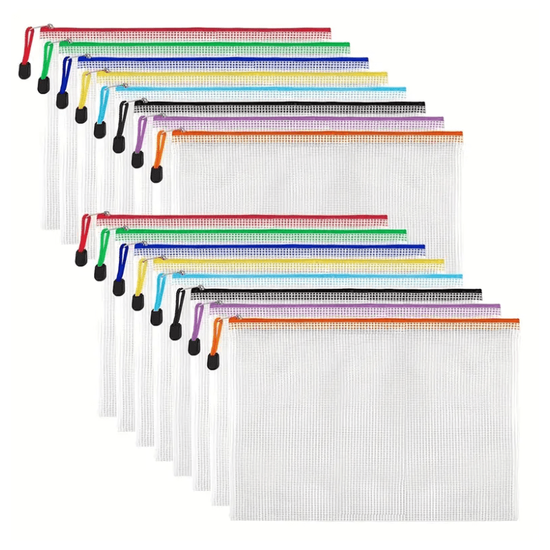 24PCS Mesh Zipper Pocket File Bag Large Capacity Waterproof Storage Bag