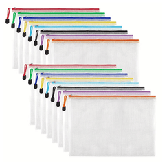 24PCS Mesh Zipper Pocket File Bag Large Capacity Waterproof Storage Bag