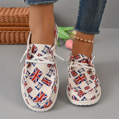 Women's Flag Pattern Boat Shoes Lace Up Slip on Canvas Shoes