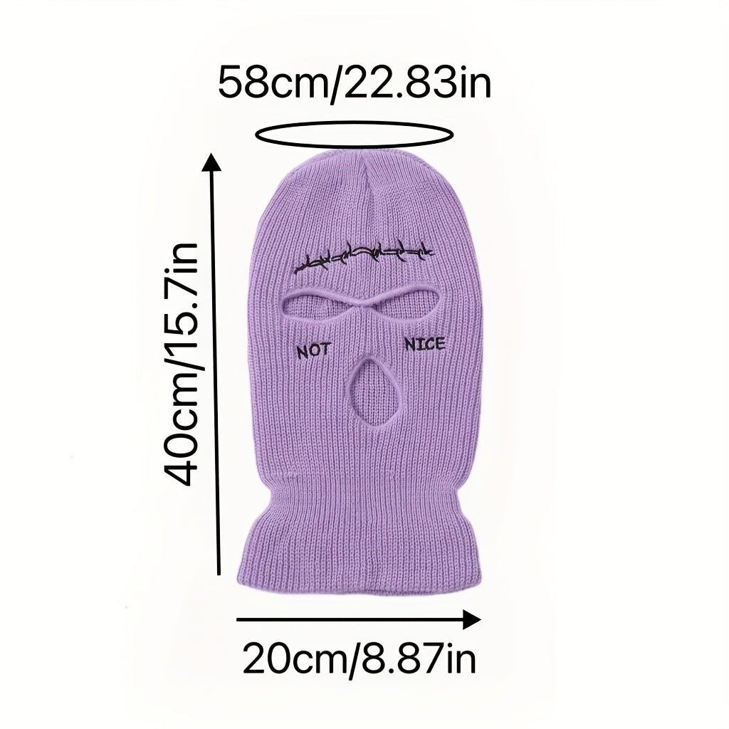 Embroidered 3 Holes Ski Mask Winter Balaclava Hat Neck Warmer