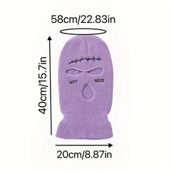 Embroidered 3 Holes Ski Mask Winter Balaclava Hat Neck Warmer