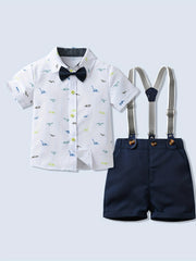 2pcs Bowtie Shirt & Overalls Set for Boys
