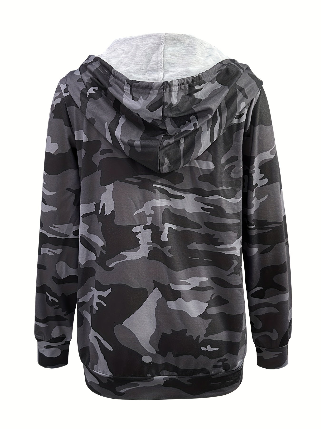 Camouflage Print Zip Up Hoodie Casual Long Sleeve Drawstring Hoodies