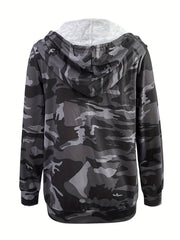 Camouflage Print Zip Up Hoodie Casual Long Sleeve Drawstring Hoodies