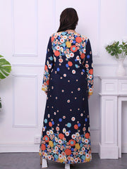 Floral Print Long Sleeve Plus Size Maxi Dress