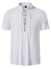 Casual Lace Up Short Sleeve Men's Shirt
