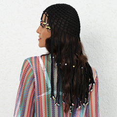 Hollow Woven Crochet Y2K Beanie Cap with Tassel