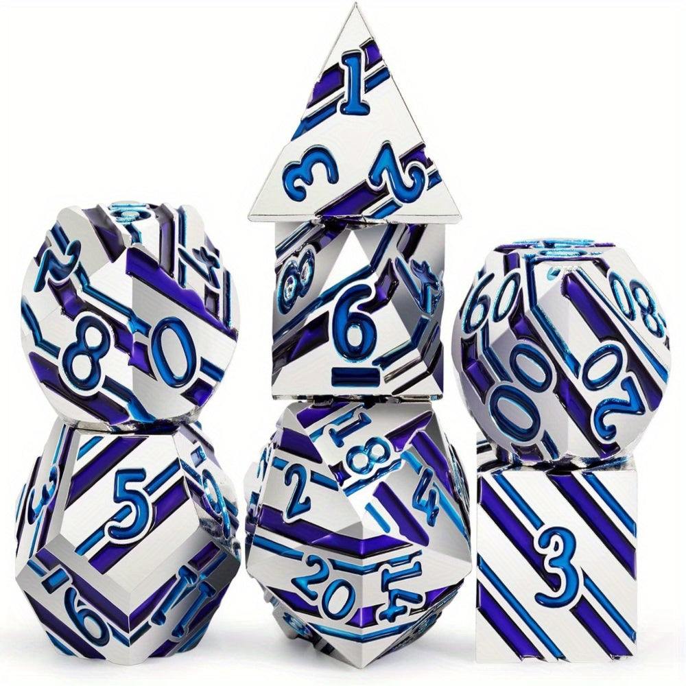 Metal Set of 7 Striped Dice Table Dice for Party Gathering