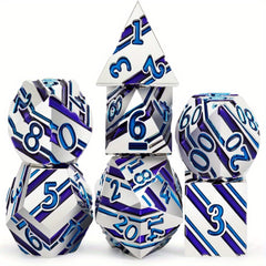 Metal Set of 7 Striped Dice Table Dice for Party Gathering