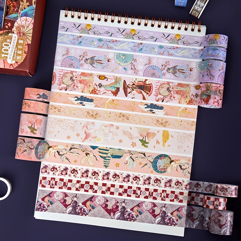 100 Volumes Washi Tape Chinese Girl Crane Theme DIY Handcraft Materials