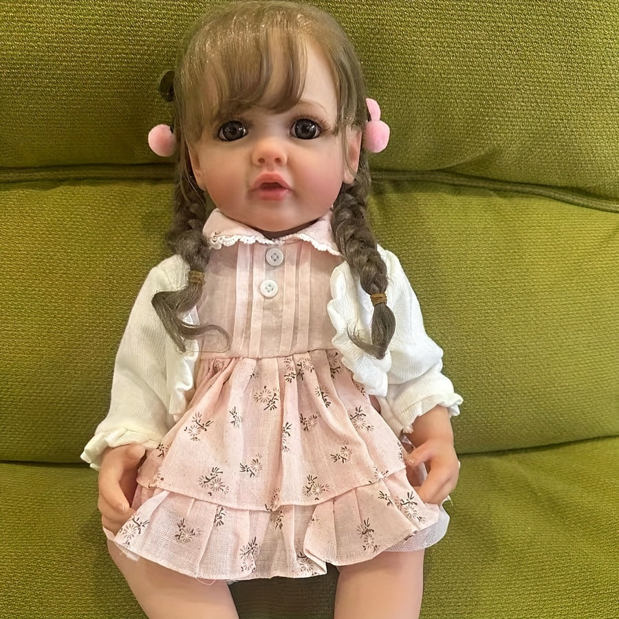 22in Reborn Dolls Handrooted Hair Full Vinyl Waterproof Accompany Toy