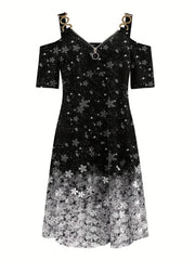 Casual Dress Women's Plus Feather Print Metal Decor Zipper