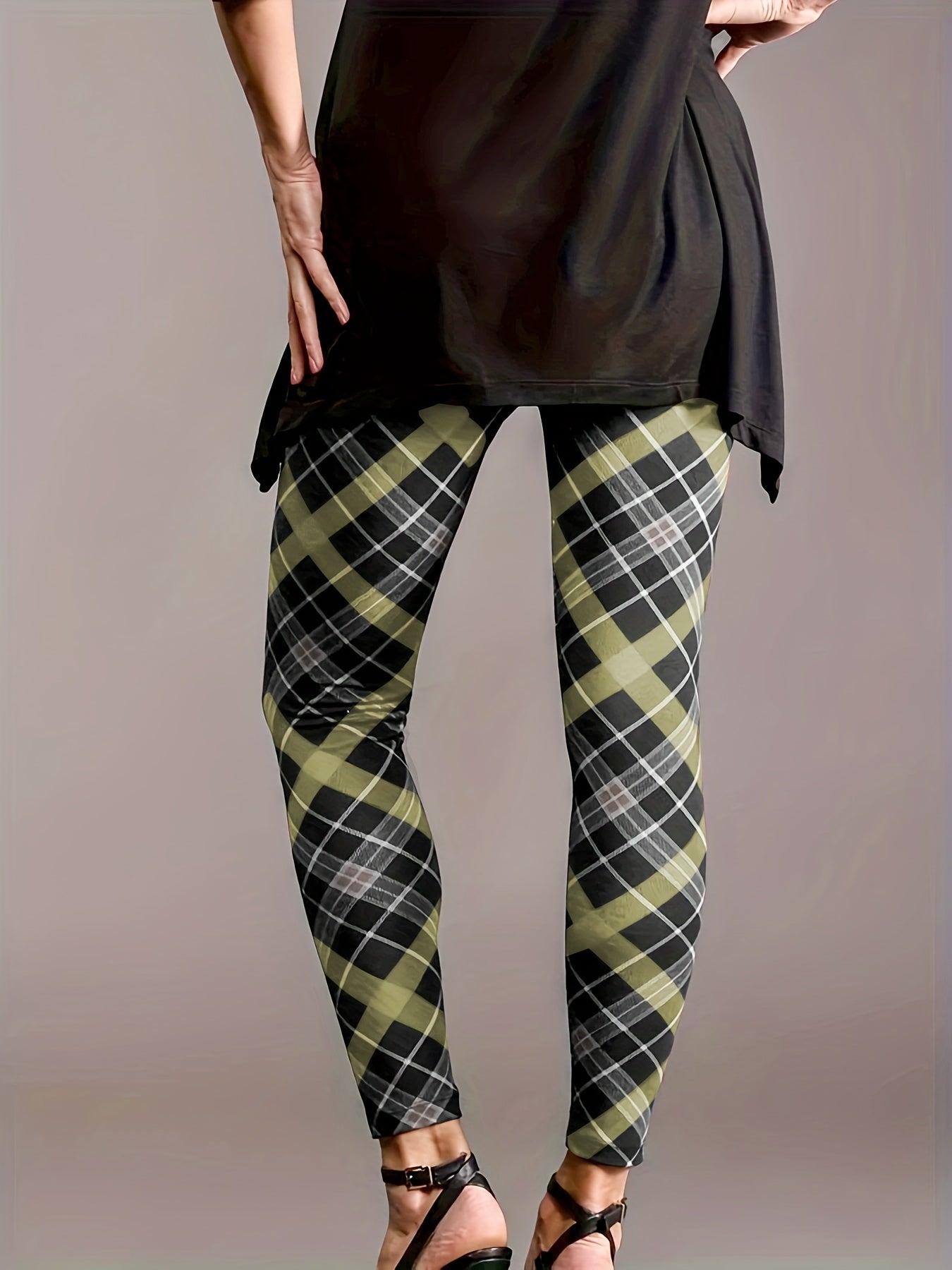 Plaid Print High Rise Stretchy Skinny Leggings