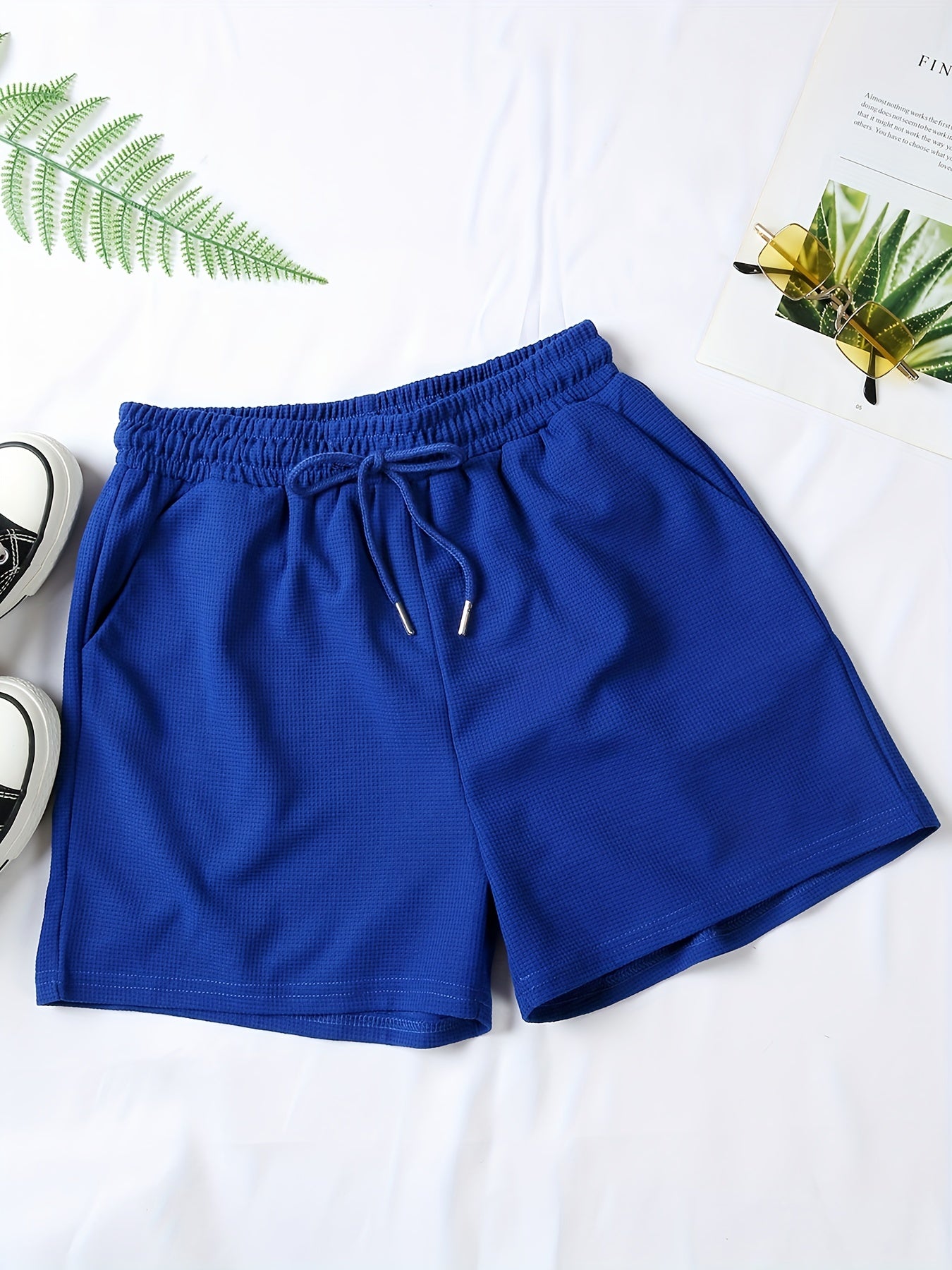 Waffle Drawstring Waist Shorts for Summer