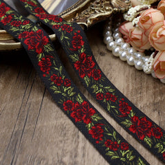 2 Yards Rose Flowers Jacquard Trim Lace Ribbon Woven Trimming DIY Craft Accessor