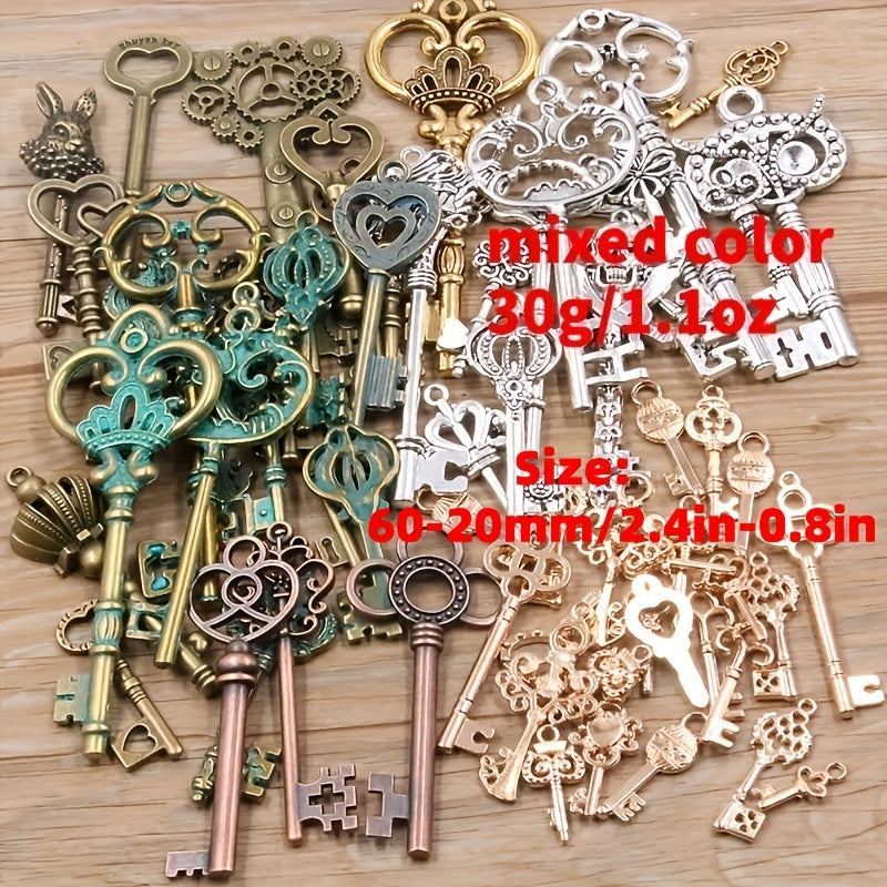 30g Vintage Mixed Key Charms for Jewelry Making DIY Supplies