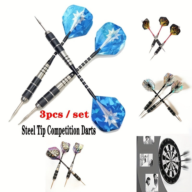 3-Piece All Metal Competition Darts Set 22g Stainless Steel Needles