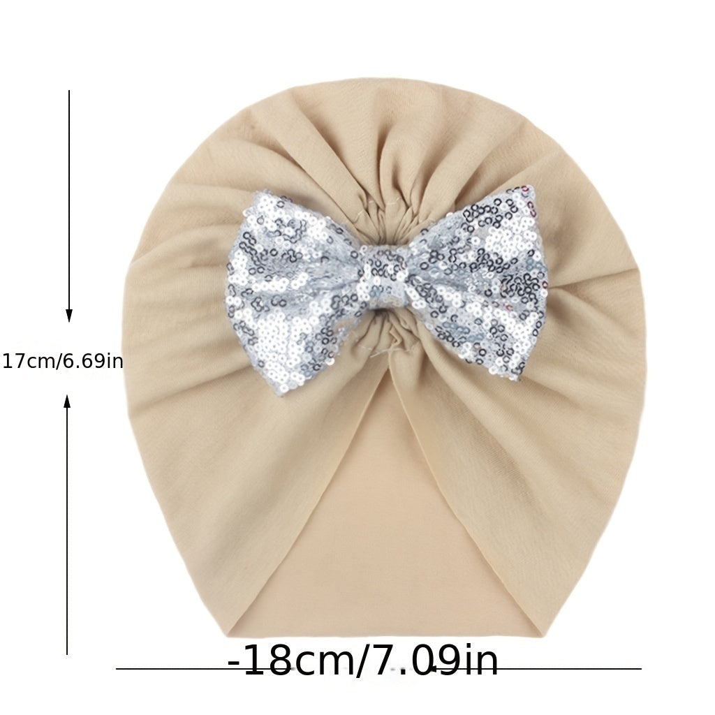 Sequin Bow Baby Headscarf Hat For Baby 0-3 Years Old