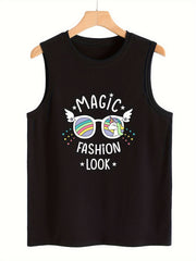 Letter Pattern Stretchy Sports Vest Round Neck Sleeveless Casual Top