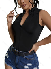 Solid Zip Front V Neck Tank Top Casual Summer Sleeveless Top Women's Clothing
