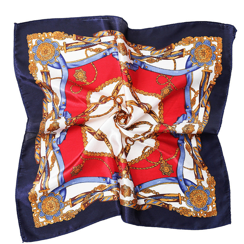 Vintage Print Satin Square Scarf Neck Hand Bandana Headwrap Silk Feel