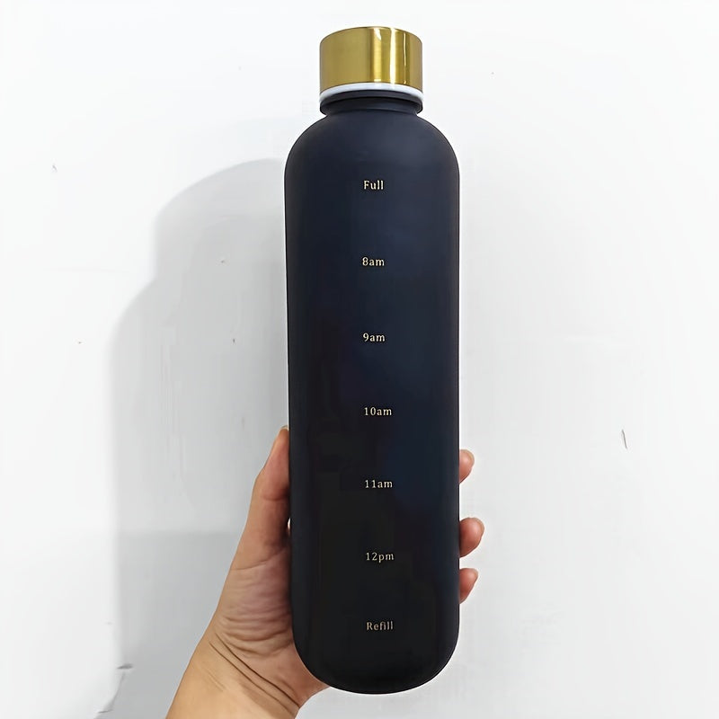 1000ml Frosted Water Bottle with Time Marker, Fitness Sports Travel Cup