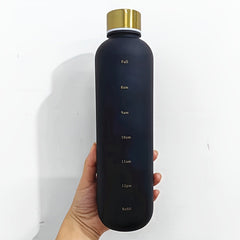 1000ml Frosted Water Bottle with Time Marker, Fitness Sports Travel Cup