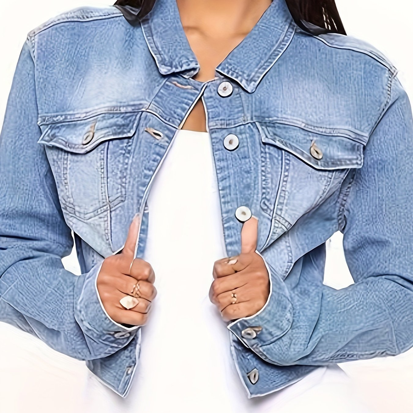 Solid Long Sleeve Crop Denim Jacket