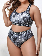 Sports Lingerie Set Tie Dye Racer Back Bra & Panty Two Piece Set