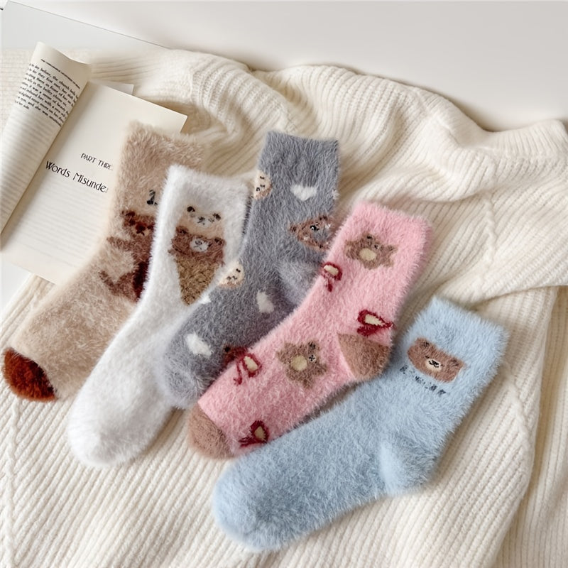 5 Pairs Bear Print Socks Warm Women's Stockings Hosiery