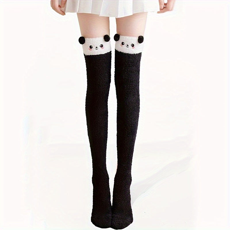 Cartoon Panda Thigh High Socks Fuzzy Over The Knee Socks