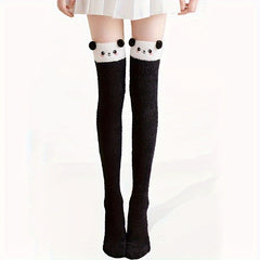 Cartoon Panda Thigh High Socks Fuzzy Over The Knee Socks