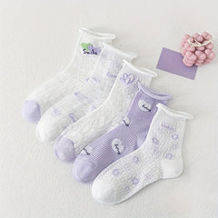 5 Pairs Heart & Floral Print Socks for Women