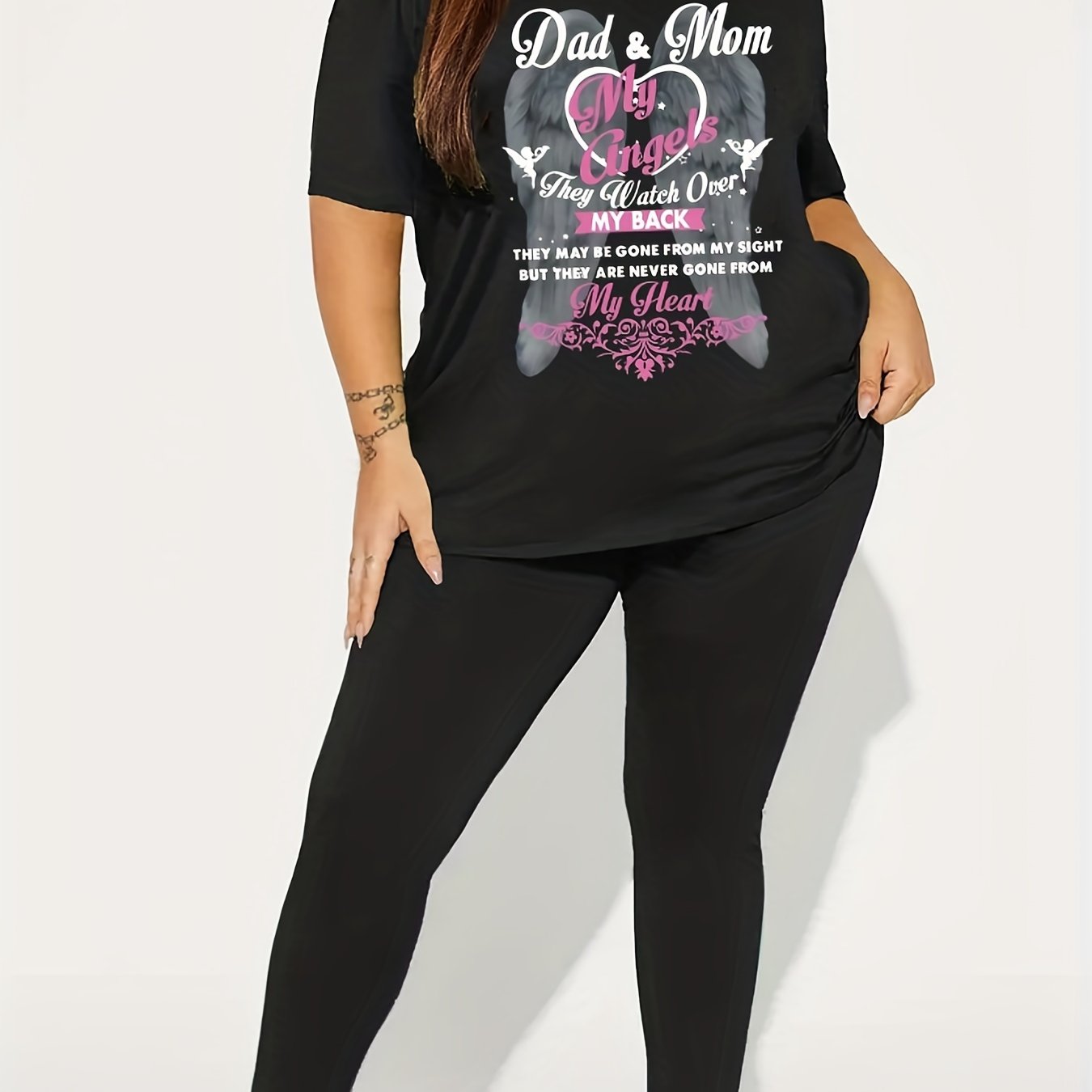 Women's Plus Size Graphic Print Tee & Leggings Two Piece Set