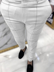 Men's Plaid Slim Fit Dress Pants Stretch Skinny Leg Long Trousers