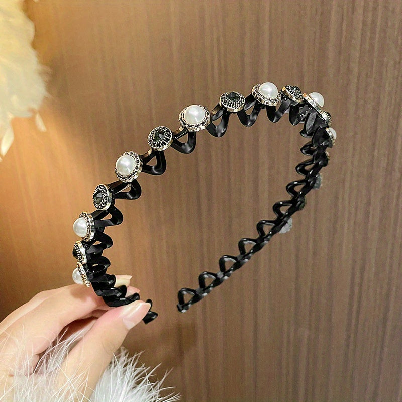 Faux Pearl Flower Hair Hoop Rhinestone Headband Hair Accessories Girls