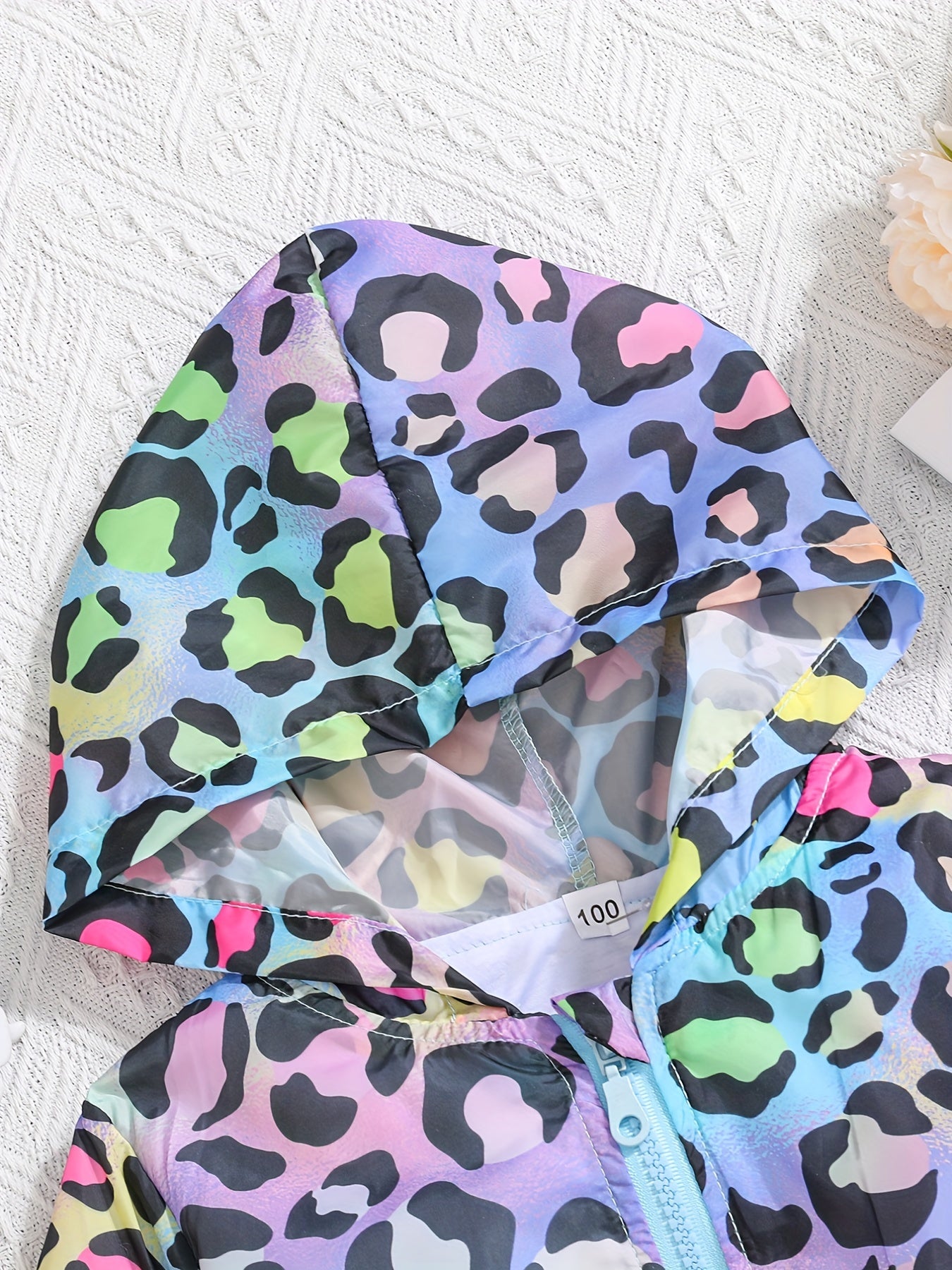 Toddler Girls Rainbow Leopard Print Zip Hooded Jacket