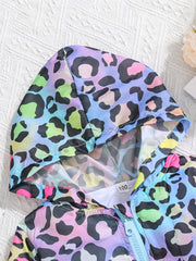 Toddler Girls Rainbow Leopard Print Zip Hooded Jacket