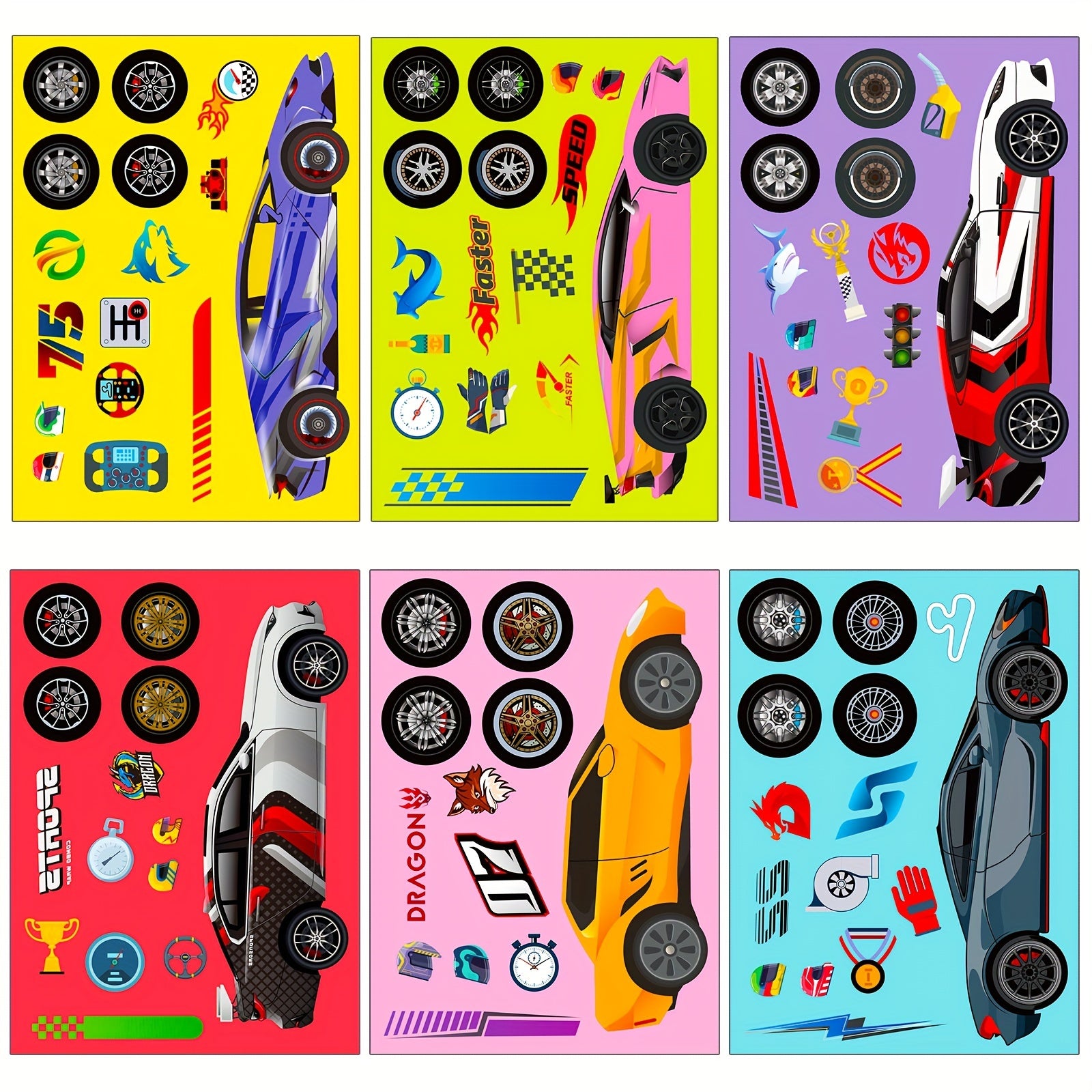 6 Sheets Sports Car Assembly Puzzle DIY Stickers