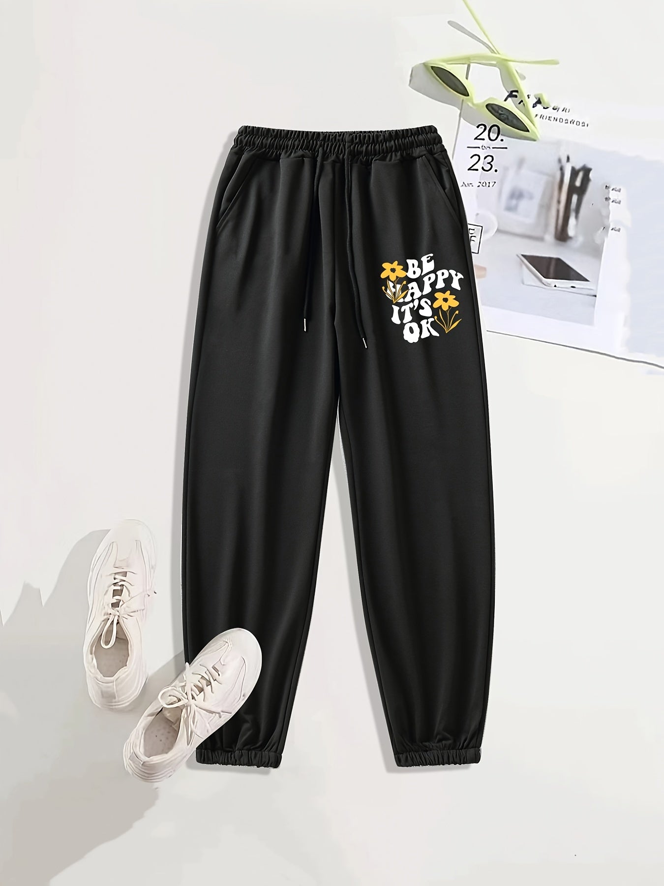 Letter Print Sports Pants Drawstring Joggers Couple
